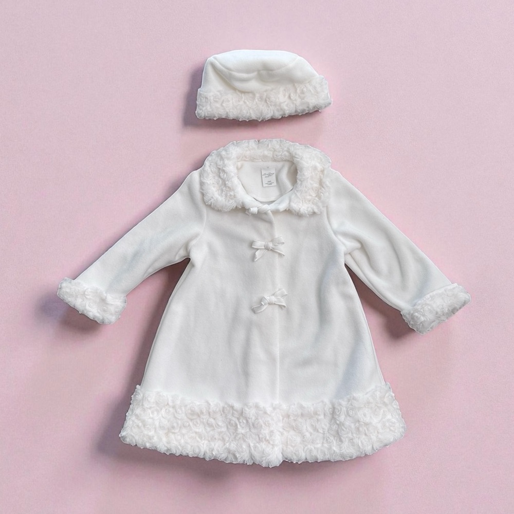 White Coat an Hat Set with Faux Fur Trim